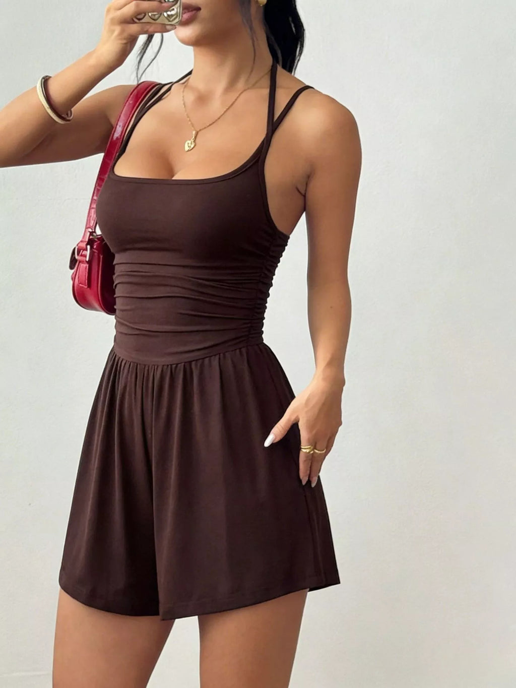 Ruched Spaghetti Strap Romper (2)