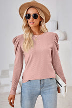 Round Neck Puff Sleeve Blouse (17)