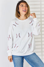 Sequin Baseball Round Neck Dropped Shoulder Sweatshirt (3)