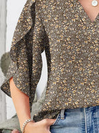 Printed Notched Half Sleeve Blouse (27)
