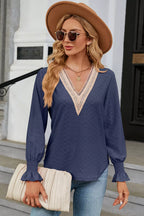 V-neck Flounce Sleeve T-shirt