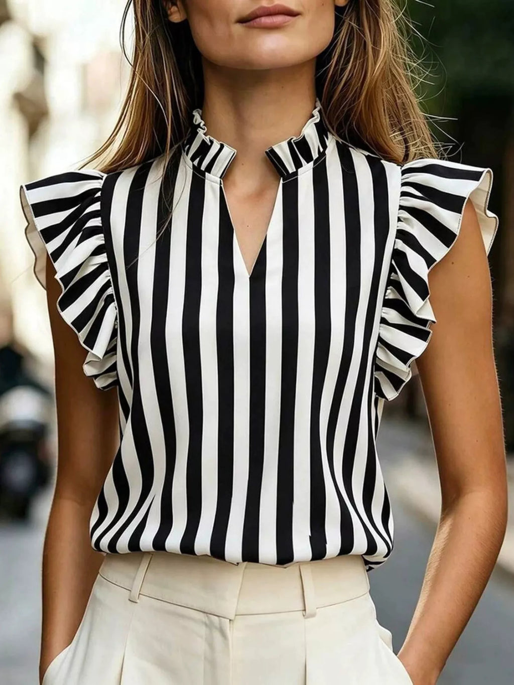 Printed Ruffle Sleeve Blouse (7)