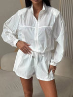 Zip-up Crop Jacket High-waisted Shorts Set (14)