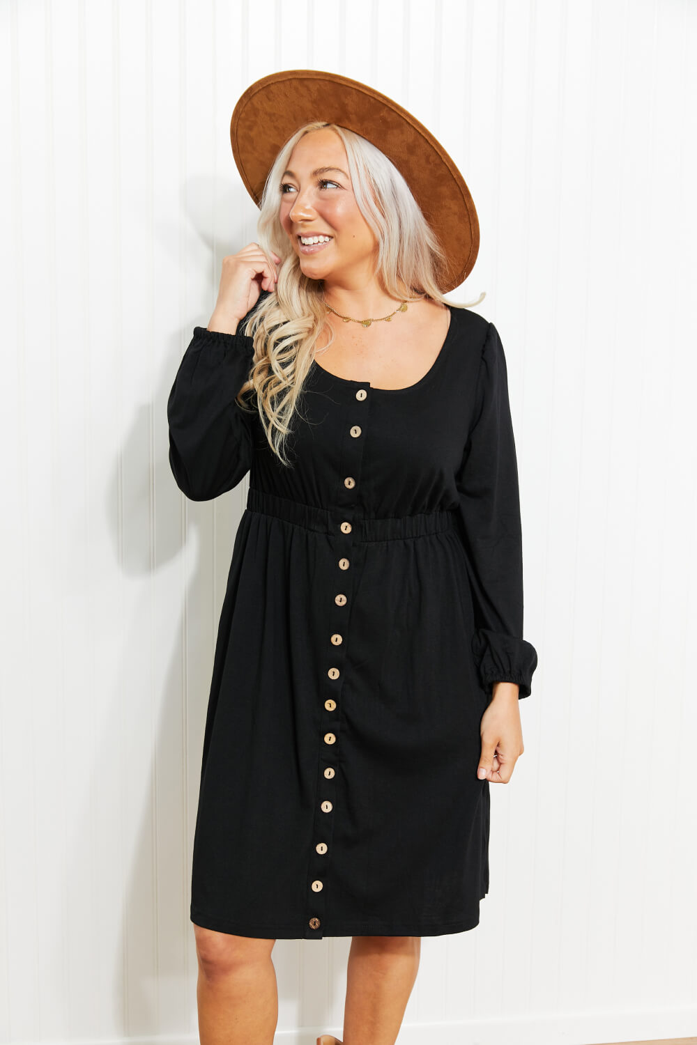 Scoop Neck Empire Waist Long Sleeve Mini Dress (13)
