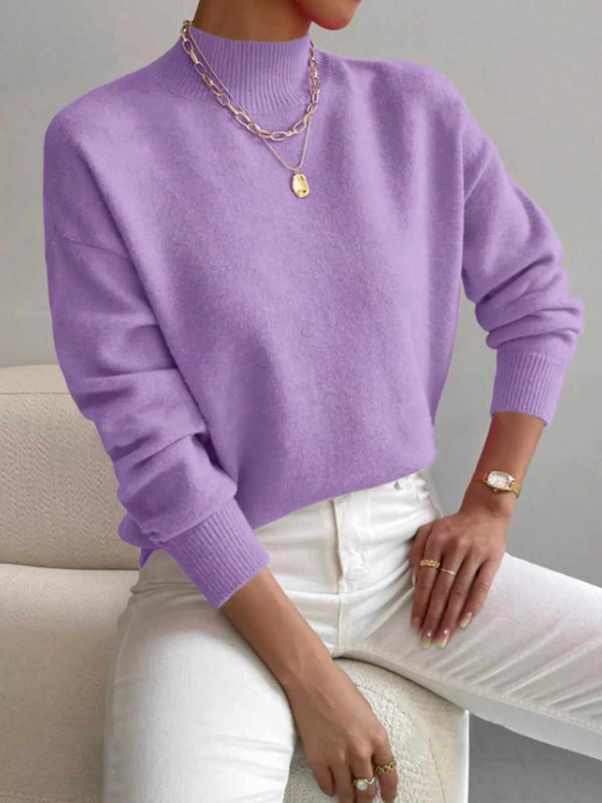 Mock Neck Dropped Shoulder Sweater (24)