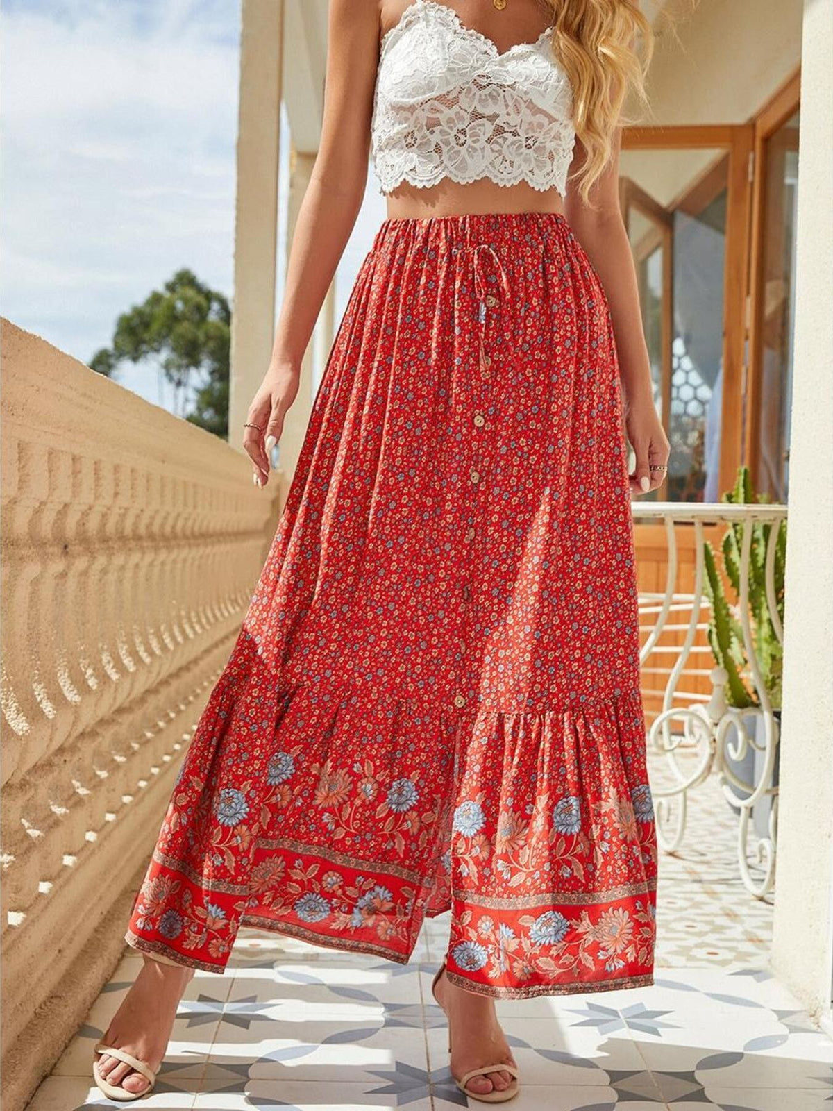 Floral Print Slit Skirt (11)