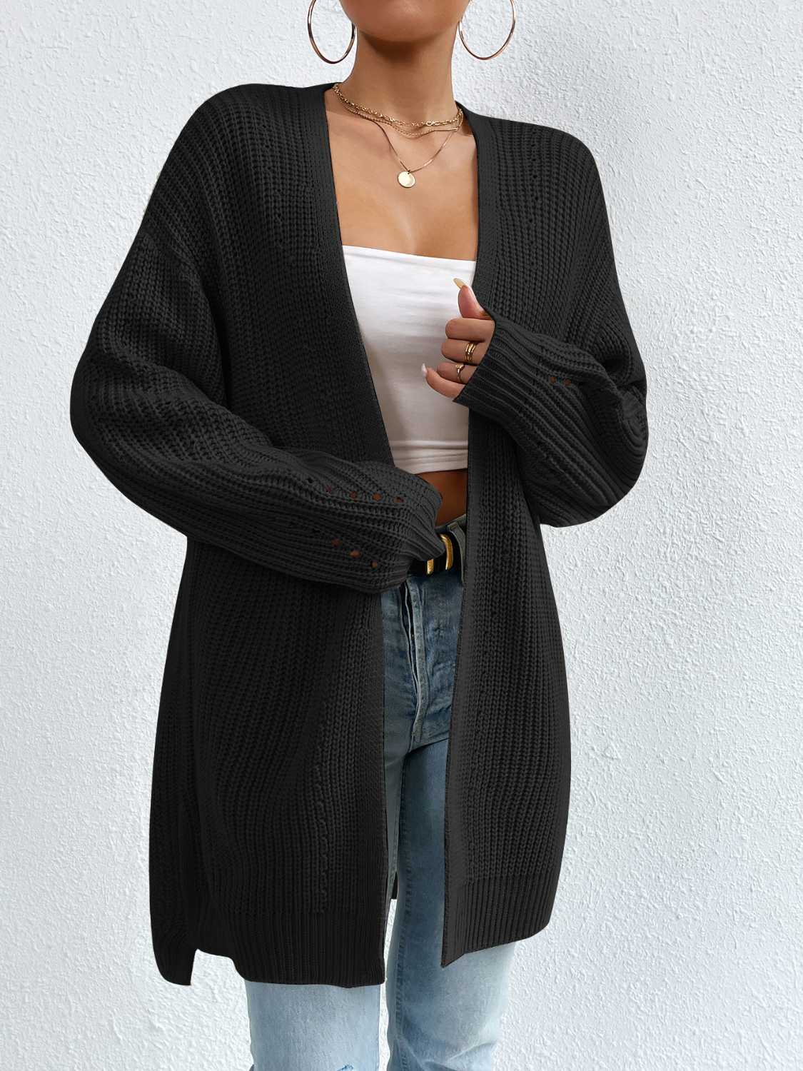 Open Front Dropped Shoulder Slit Cardigan (13)