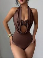 Halter Neck Ruched Ring Detail Bodysuit (3)