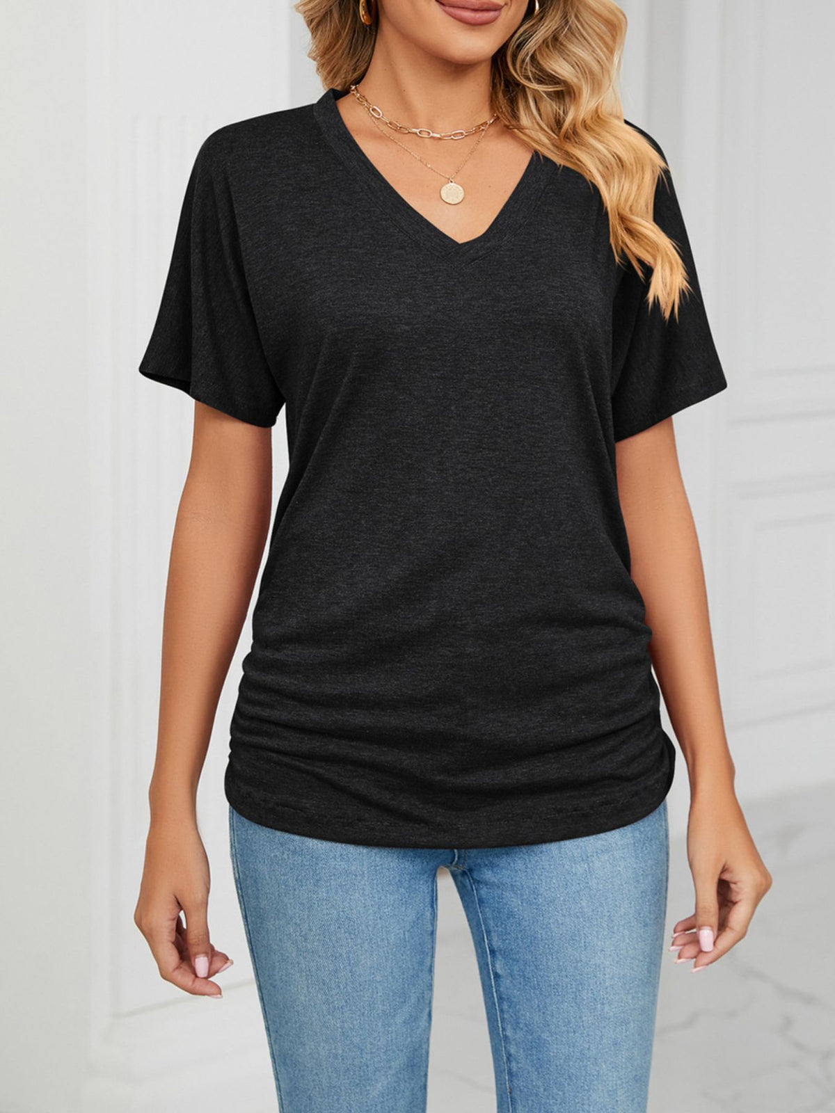 Casual V-neck Short Sleeve T-shirt (3)