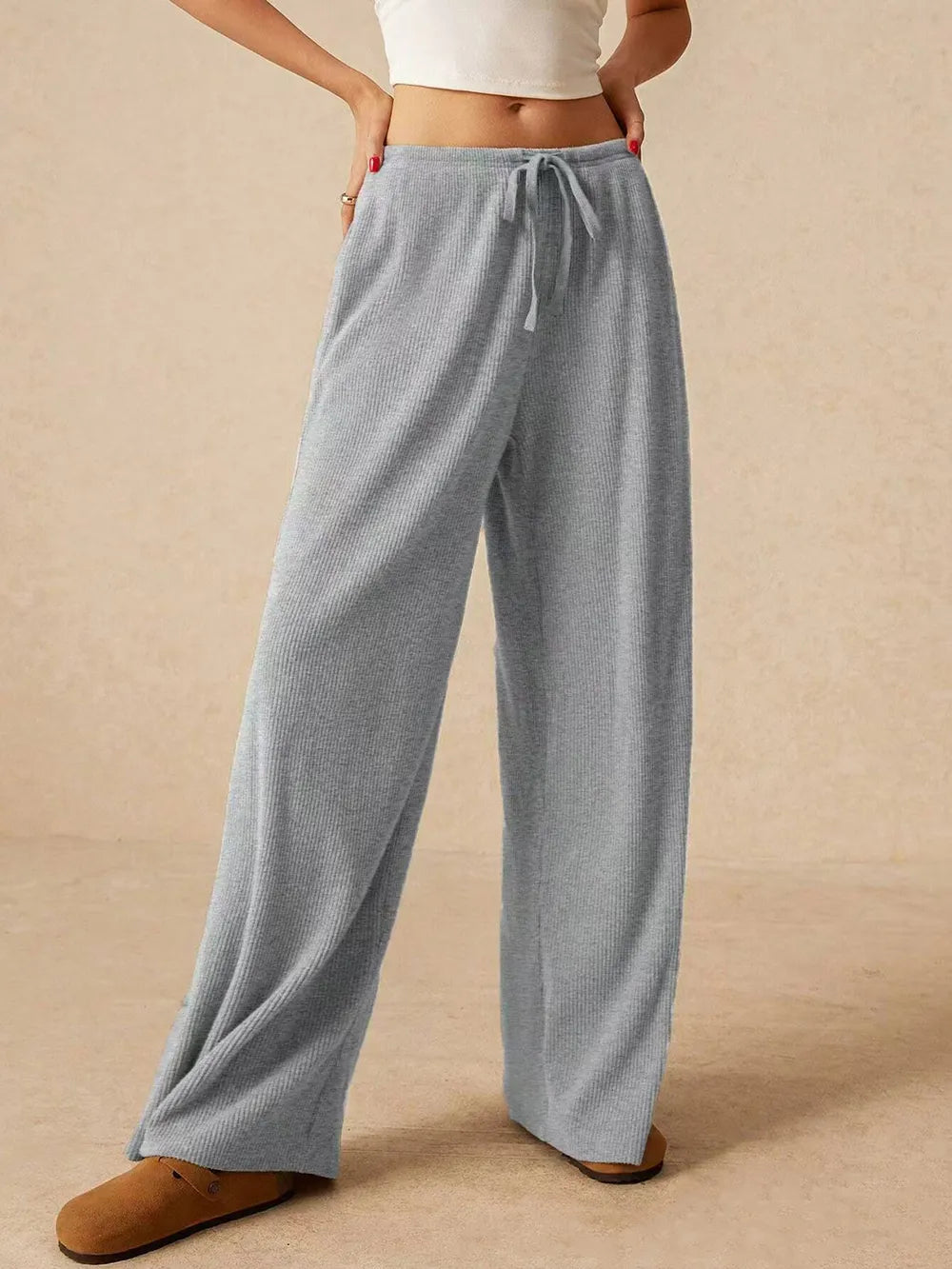 Ribbed Drawstring Wide Leg Pants (8)