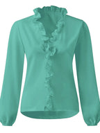 Ruffled V-neck Long Sleeve Blouse (19)
