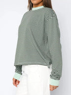 Striped Oversized Round Neck Sweatshirt (3)