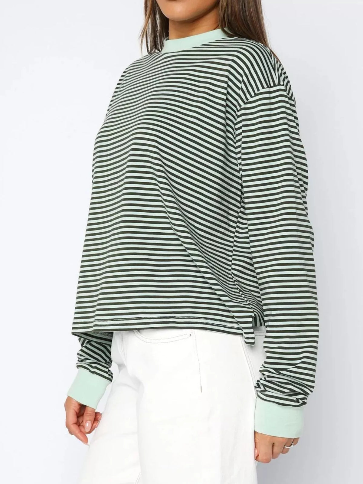Striped Oversized Round Neck Sweatshirt (3)