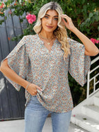 Printed Notched Half Sleeve Blouse (18)