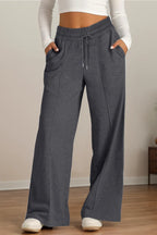 Drawstring Elastic Waist Wide Leg Pants (28)