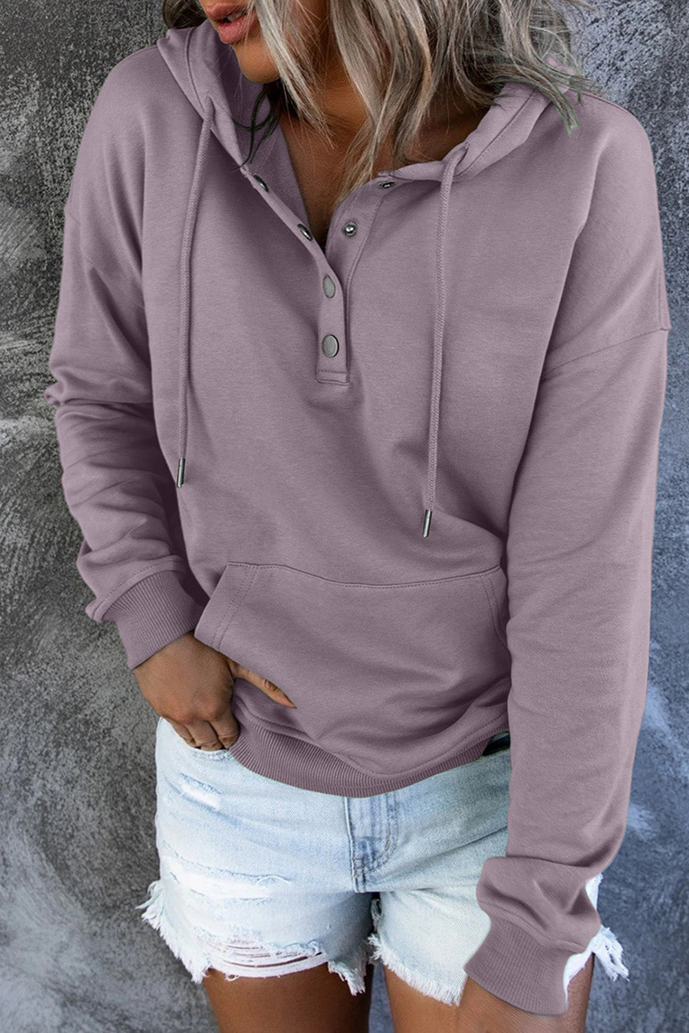 Dropped Shoulder Long Sleeve Hoodie Pocket (9)