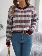 Striped Round Neck Long Sleeve Sweater (15)