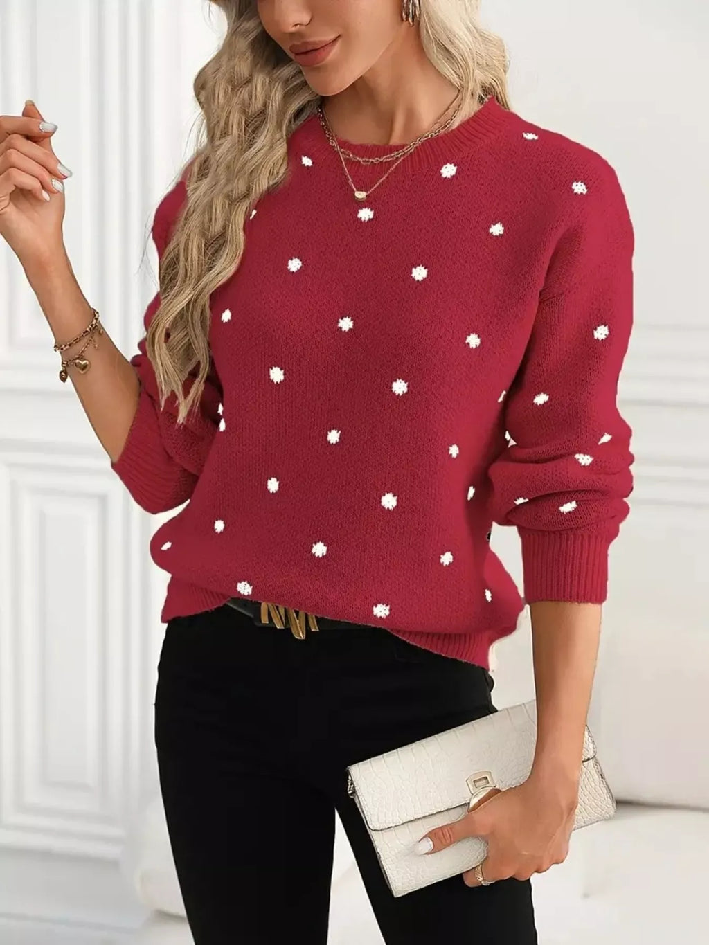 Polka Dot Round Neck Sweater (3)