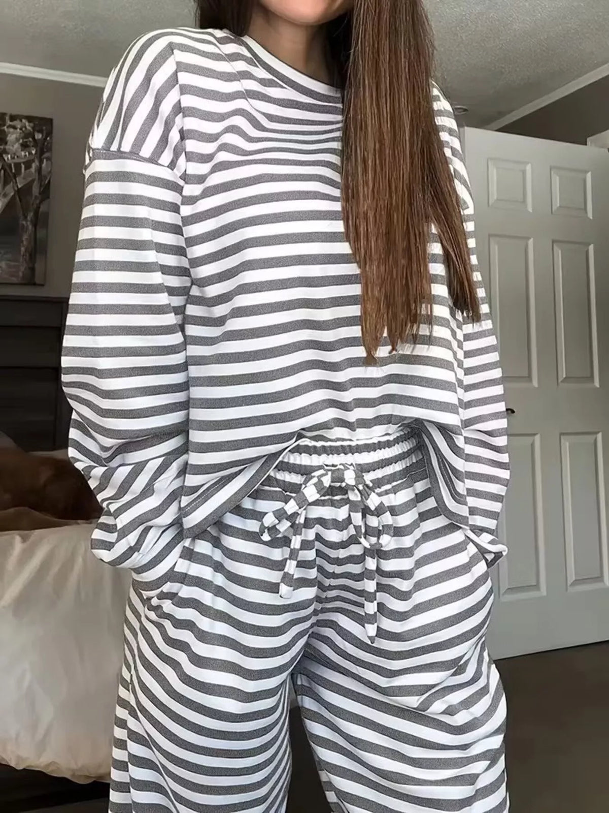 Striped Long Sleeve Top Pants Set (22)