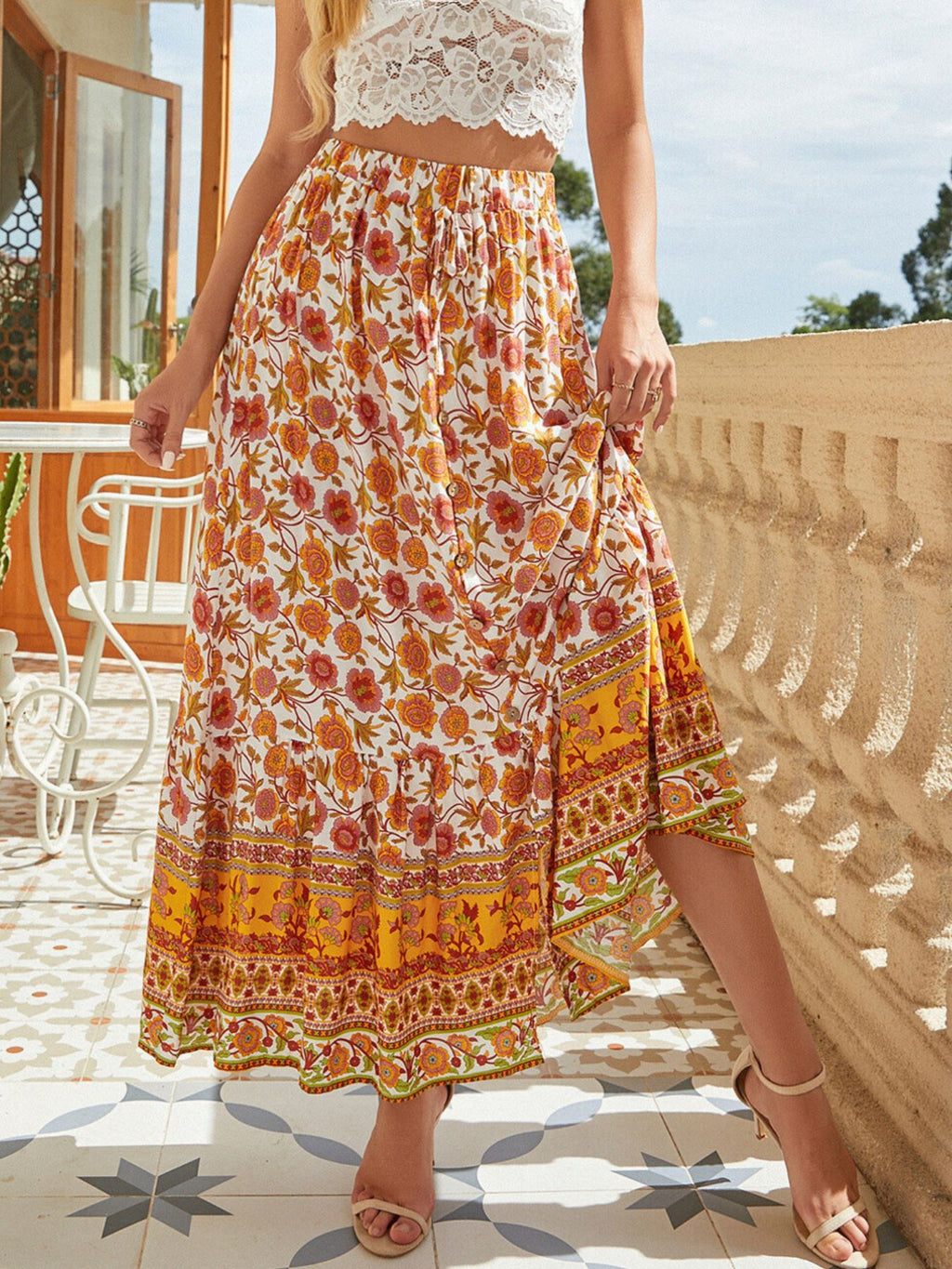 Floral Print Slit Skirt (18)
