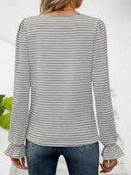 Striped Square Neck Flounce Sleeve Top (2)