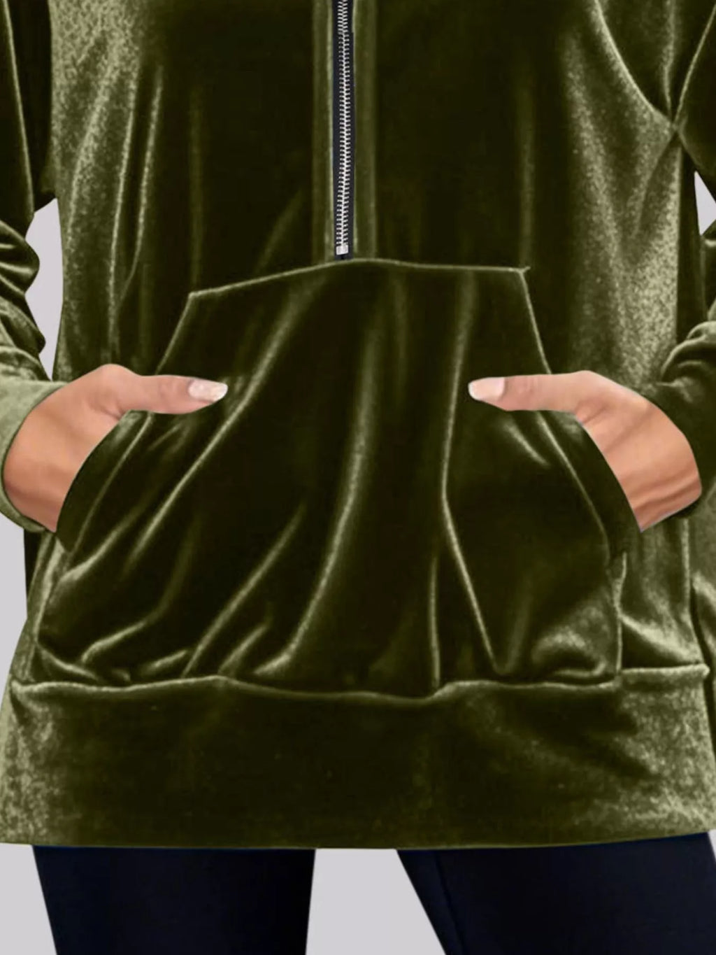 Full Size Velvet Half Zip Hoodie Kangaroo Pocket Plus (3)