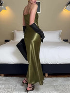 Olive Green Satin Slip Dress photo 4