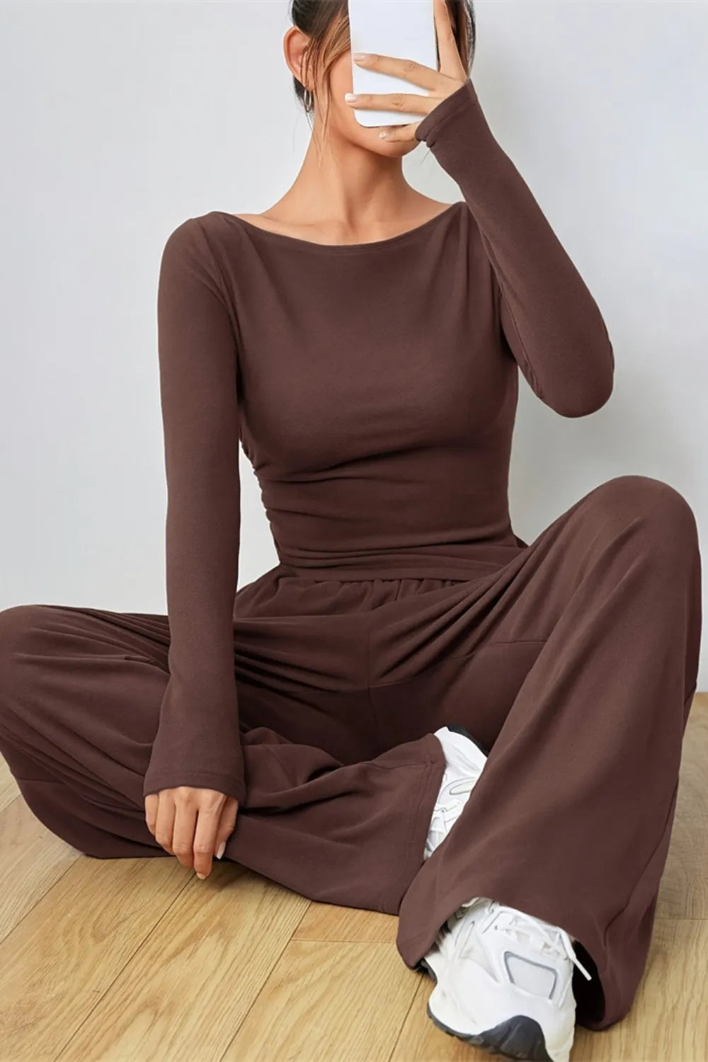 Boat Neck Long Sleeve Top Pants Set (9)