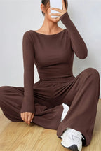 Boat Neck Long Sleeve Top Pants Set (9)