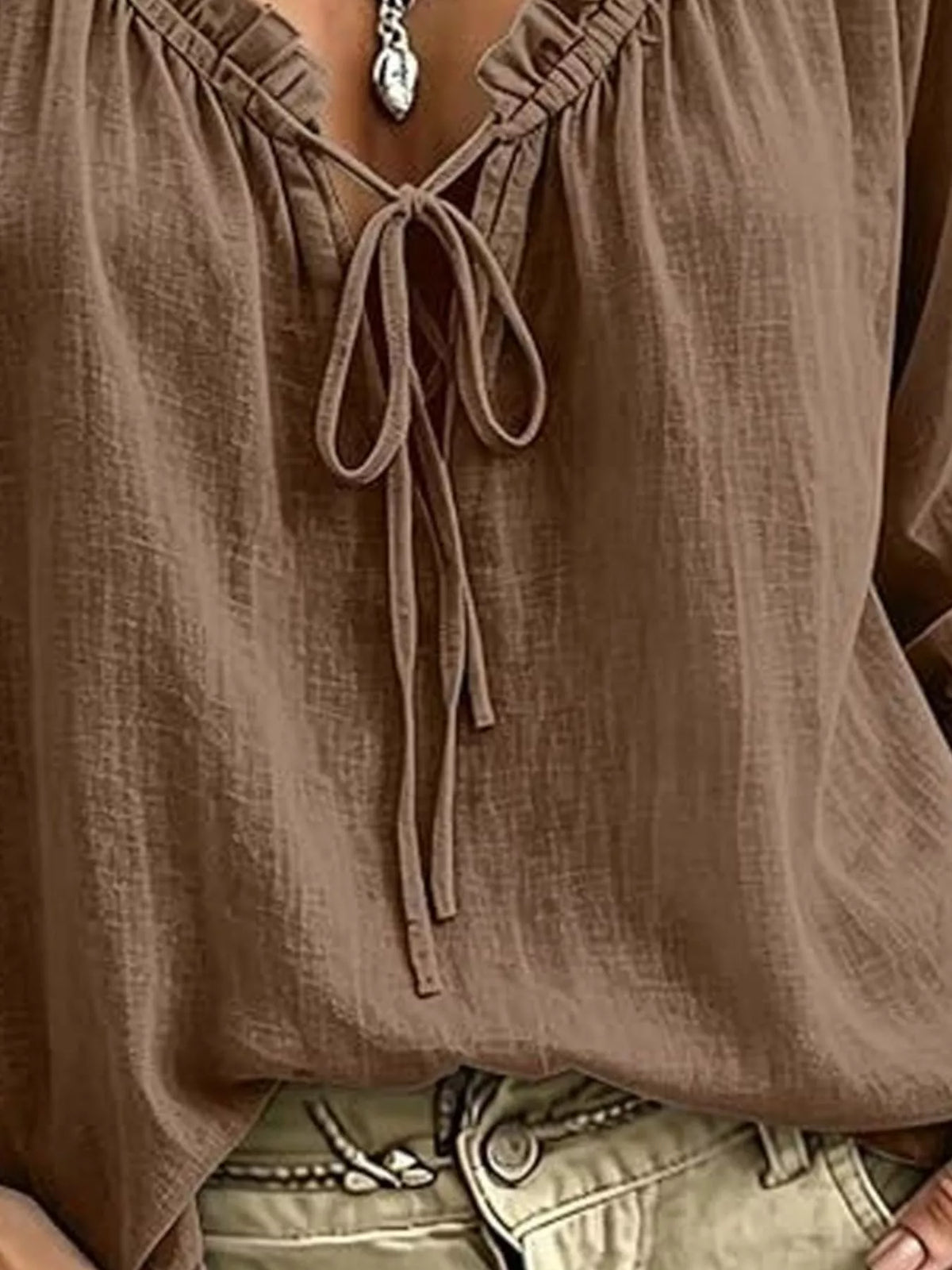 Frill Tie Neck 3/4 Sleeve Blouse (10)