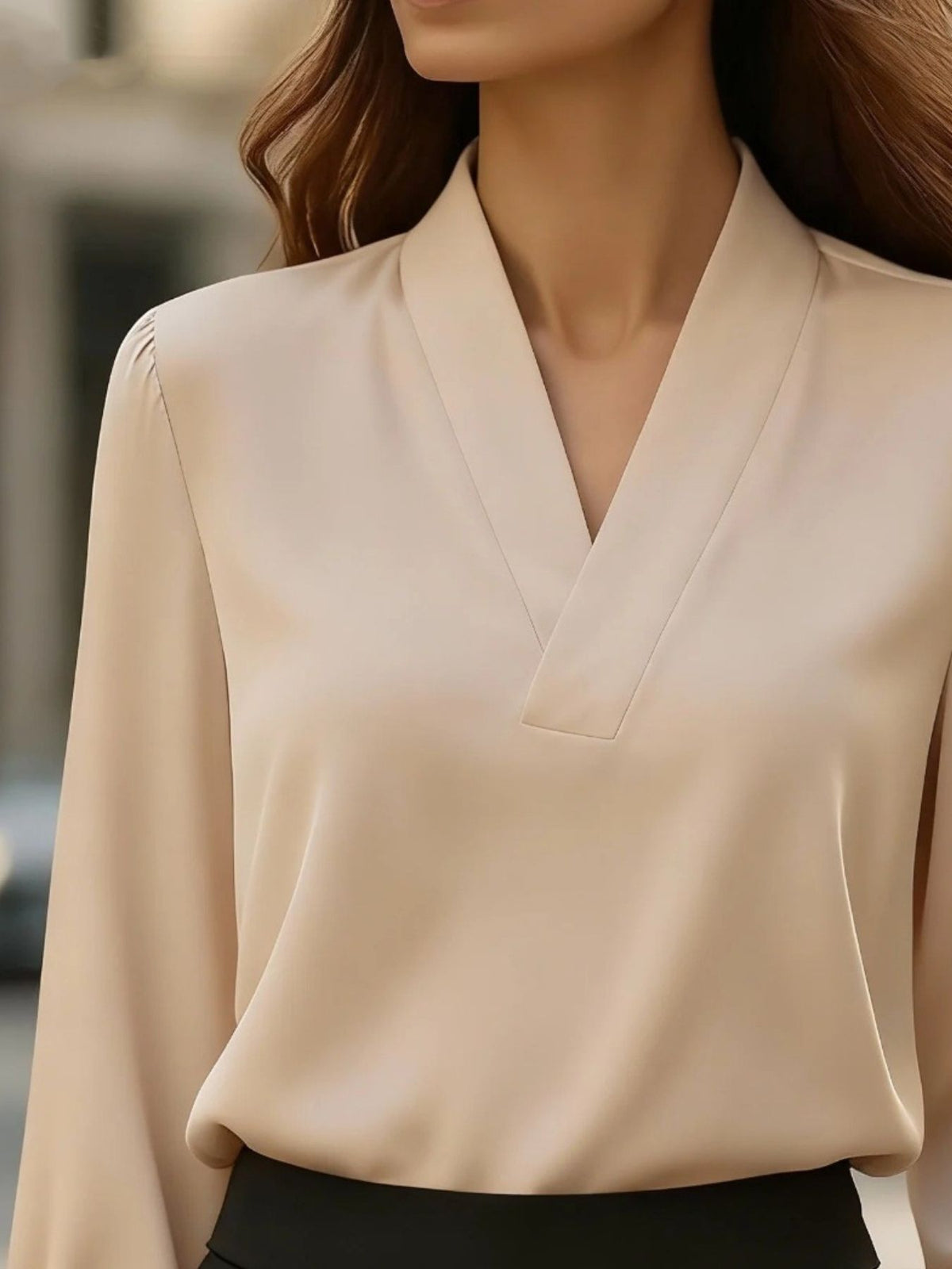 Satin V-neck Long Sleeve Blouse (4)