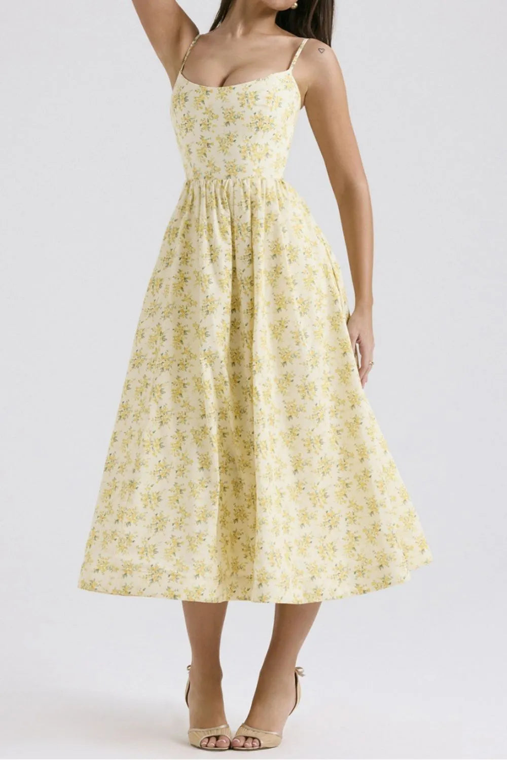 Floral Print Spaghetti Strap Midi Dress (9)
