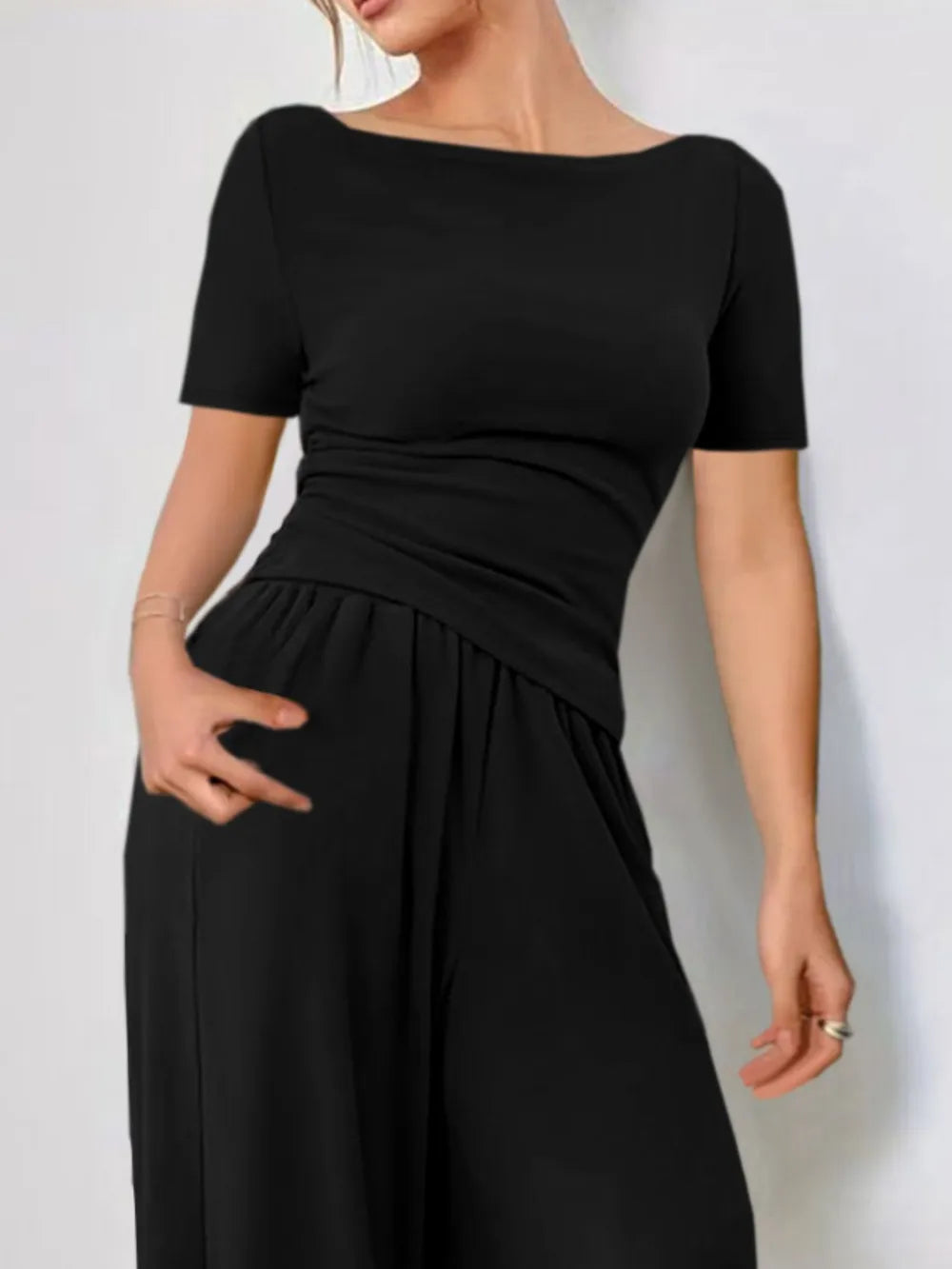 Round Neck Short Sleeve T-shirt Pants Set (18)