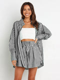 Striped Dropped Shoulder Shirt Shorts Set