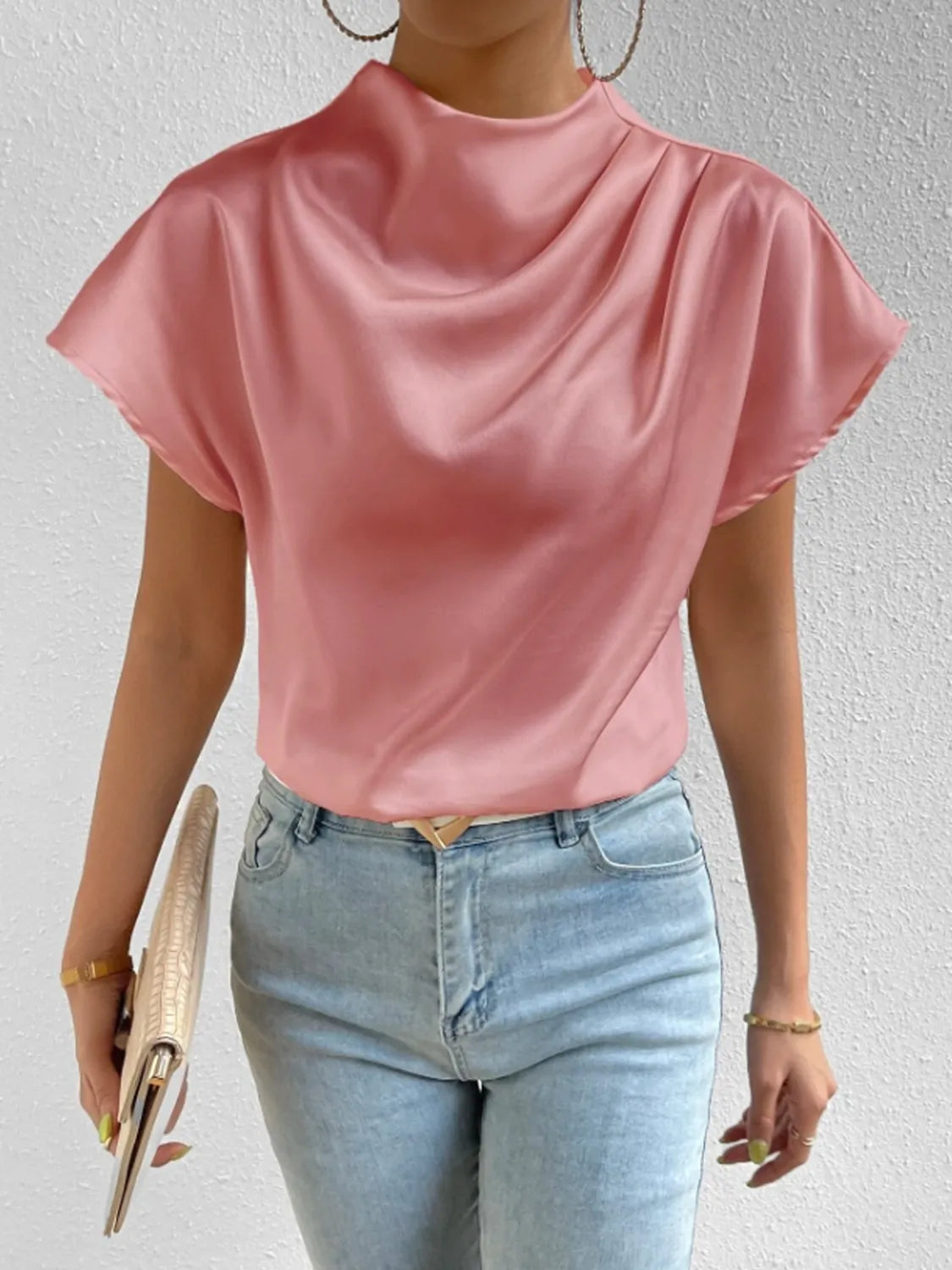Mock Neck Short Sleeve Blouse (3)
