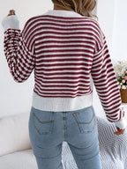 Striped Button-up Cropped Cardigan (2)