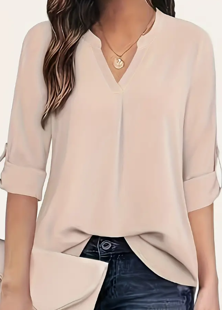 Solid V-neck Long Sleeve Blouse variant CJCS223760907GT|CJCS223760908HS|CJCS223760909IR|CJCS223760910JQ|CJCS223760911KP|CJCS223760912LO