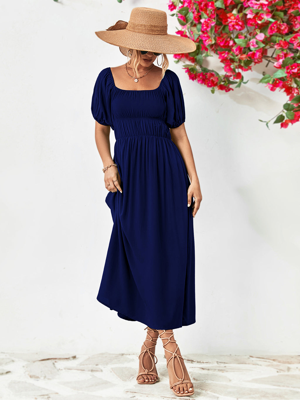 Off-shoulder Balloon Sleeve Midi Dress (8)