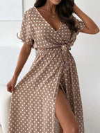 Polka Dot Surplice Maxi Dress Slit (21)
