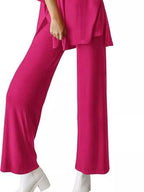 Slit Round Neck Top Pants Set (17)
