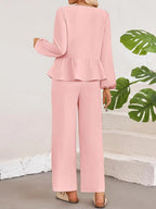 Tie Neck Balloon Sleeve Top Pants Set (8)