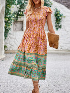 Printed Round Neck Cap Sleeve Dress (6)