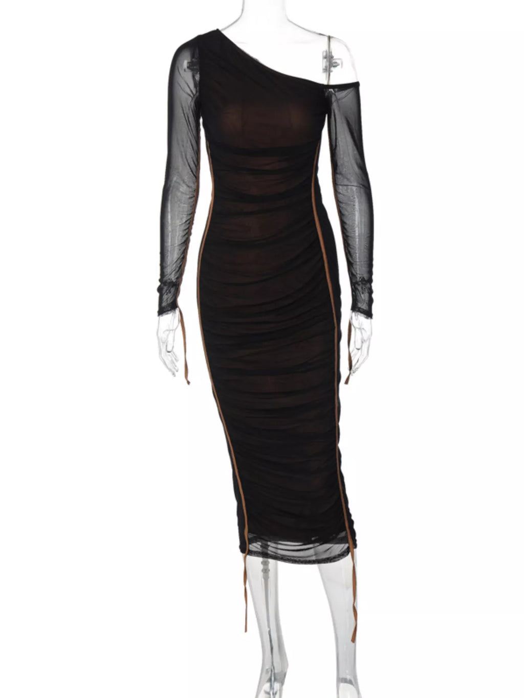 One-shoulder Ruched Bodycon Midi Dress (2)