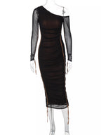 One-shoulder Ruched Bodycon Midi Dress (2)