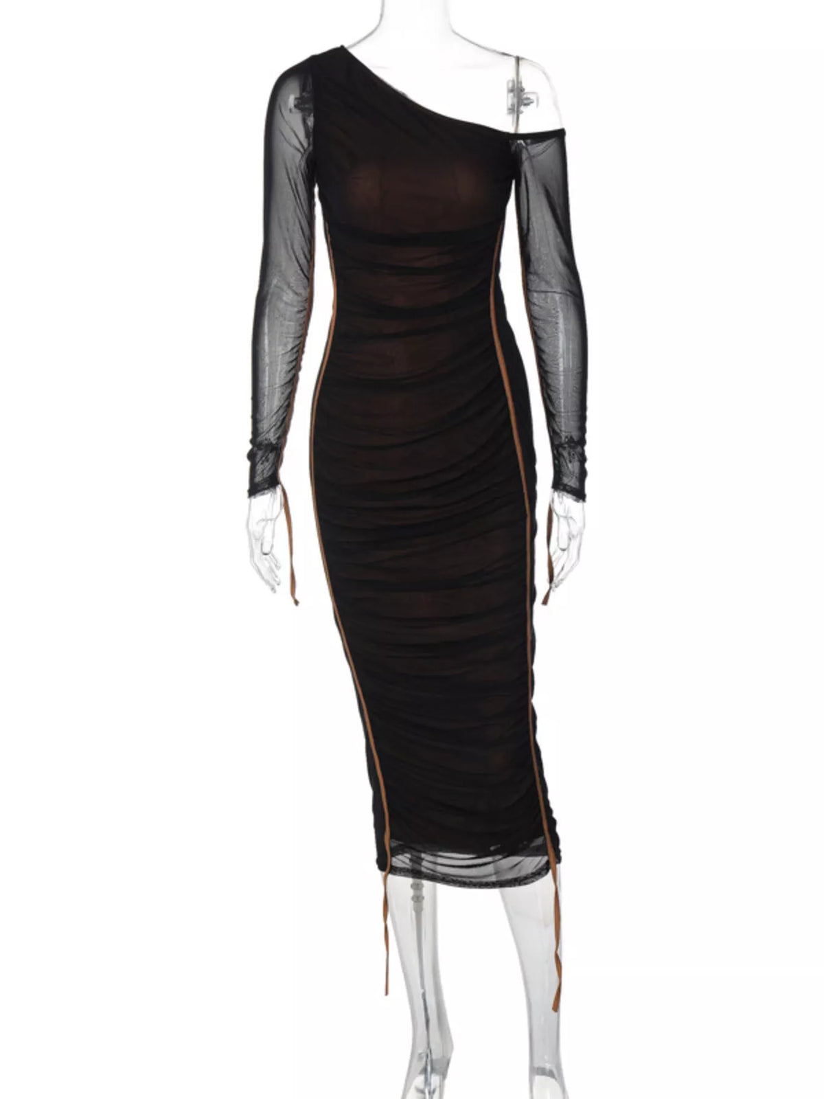 One-shoulder Ruched Bodycon Midi Dress (2)