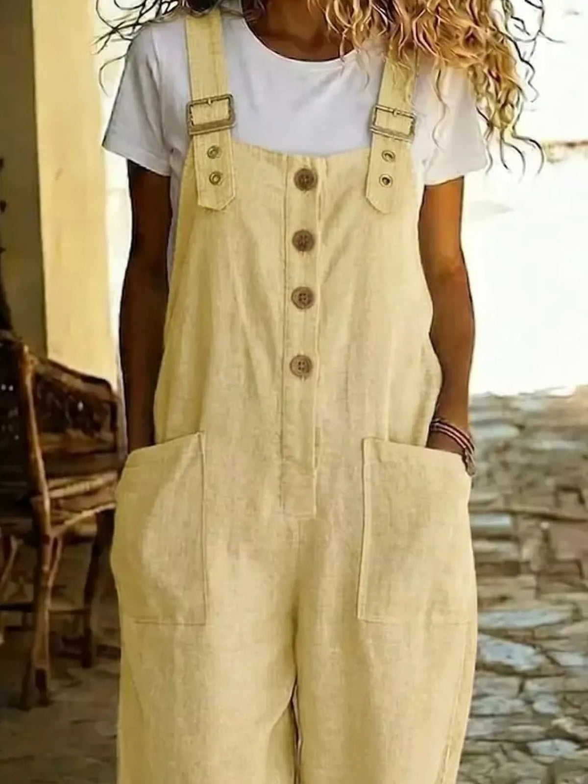 Casual Button Front Wide Leg Overalls (4)