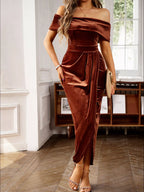 Velvet Off-shoulder Ruched Midi Dress (19)