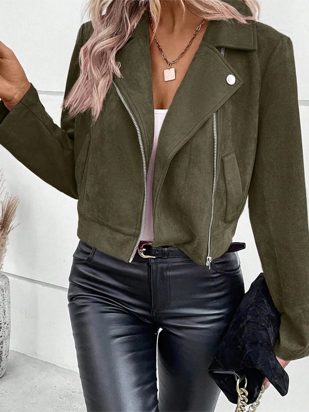 Zip Up Suede Cropped Moto Jacket (22)