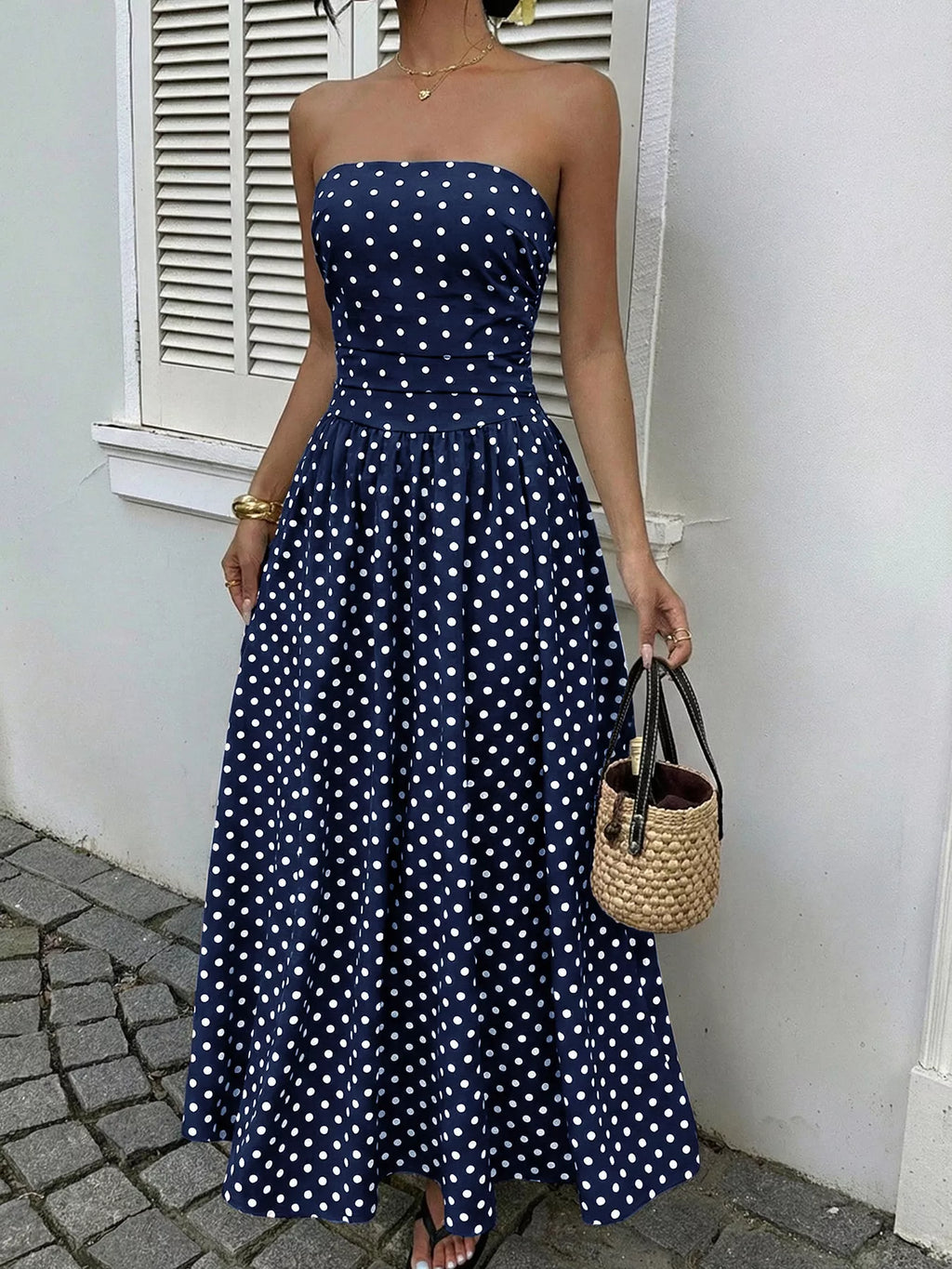 Polka Dot Tube A-line Dress (2)