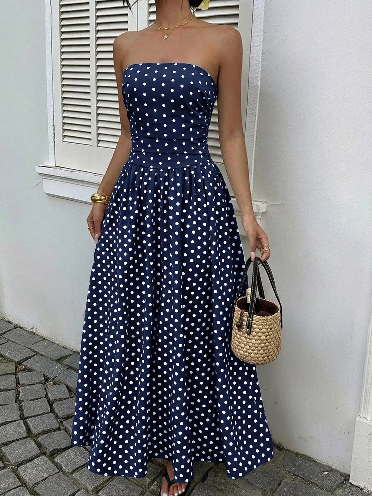 Polka Dot Tube A-line Dress (2)